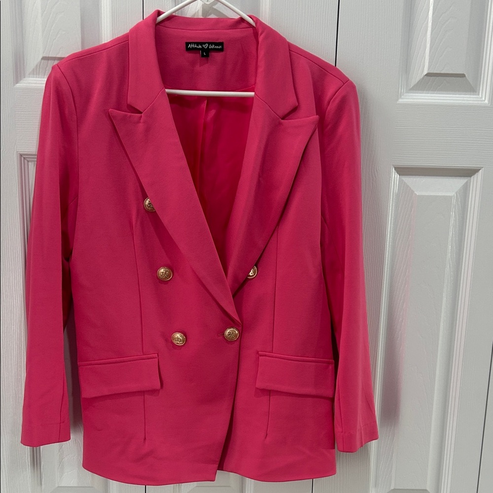 Chic Pink Blazer with Gold Buttons